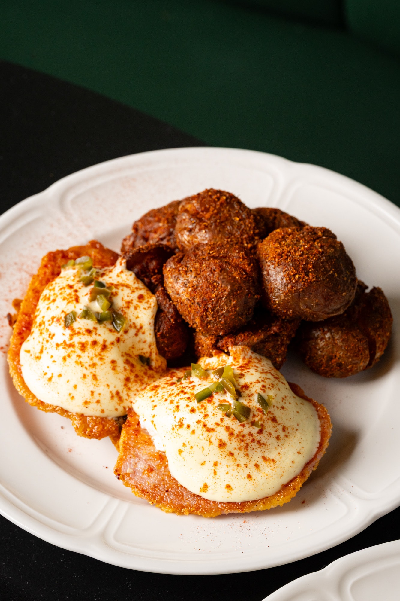 Eggs Benedict with smashed potatoes