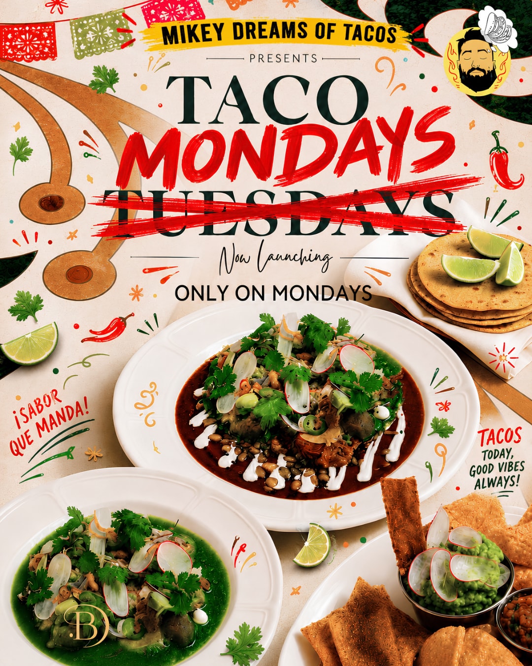 Taco Mondays poster for Mikey Dreams of Tacos at The Berczy Tavern